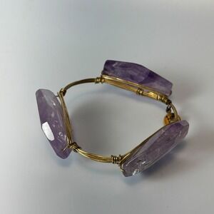 Bourbon and Boweties Bangle Purple Amethyst Gold Wire Wrap Statement Bracelet